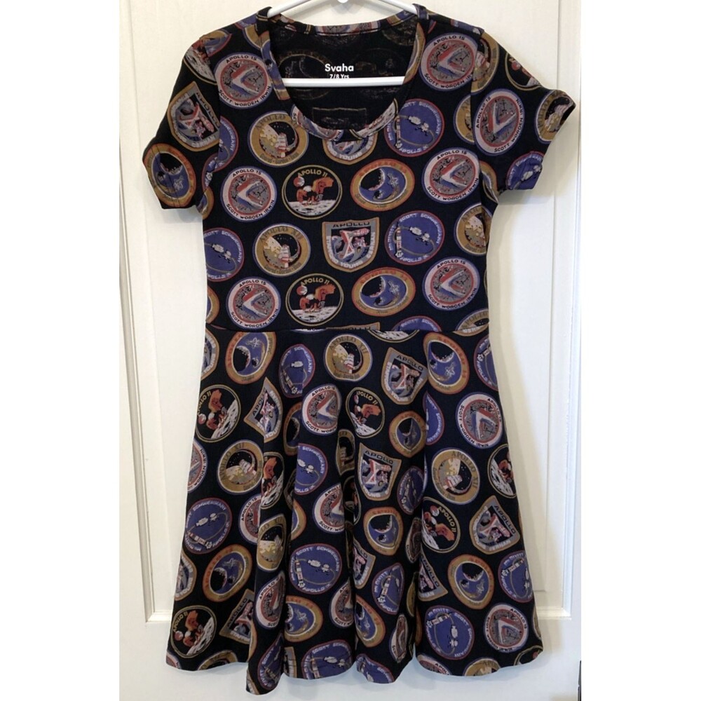 Svaha Apollo STEM Dress Girls 7/8 Black Graphic Organic Cotton Short Sleeve